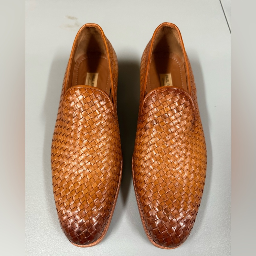 PAUL PARKMAN Tan Woven Leather Loafers